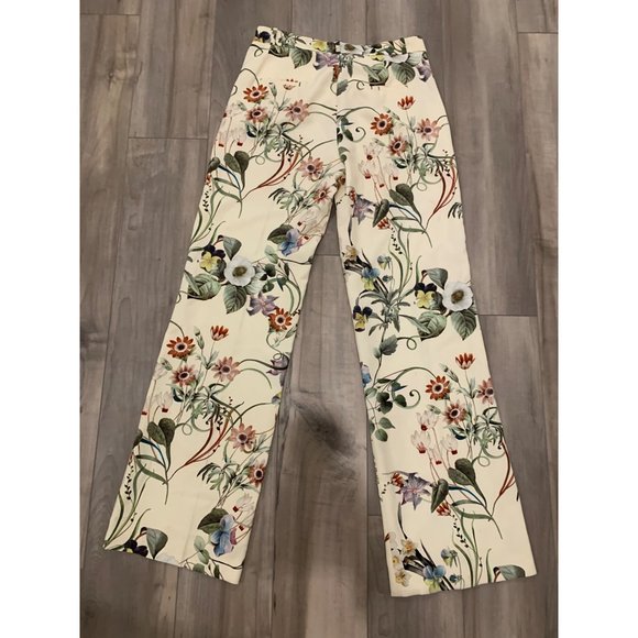 Zara Women Cream Floral Wide Leg Trouser Pant Size L - Picture 3 of 11